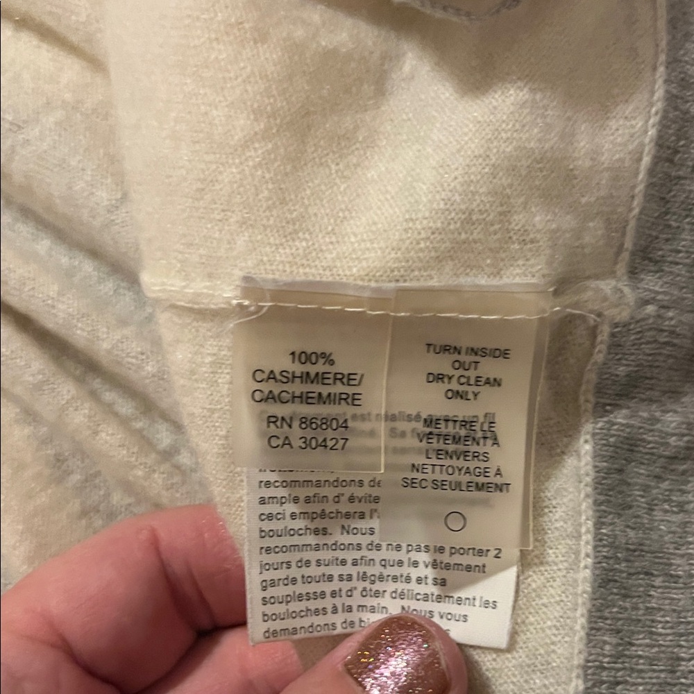 Chic Cream and Gray Cashmere Open-Front Cardigan - Picture 12 of 13